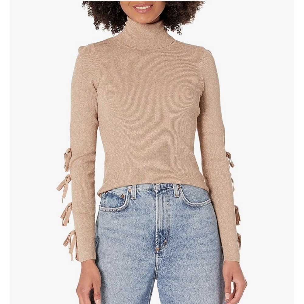 Cinq‎ A Sept Allyson Gold Knit Turtleneck Large Wool Cotton Blend